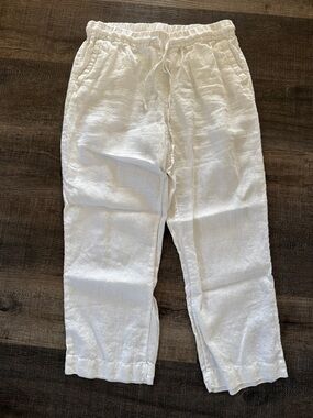 Women’s Croppped White Linen Ankle Pants